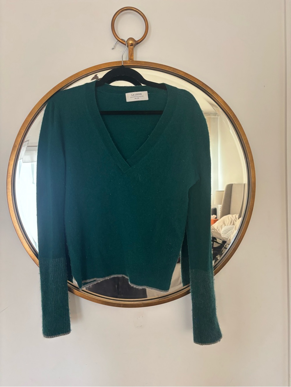 La Ligne Deep Teal V-Neck Cashmere-Blend Sweater
